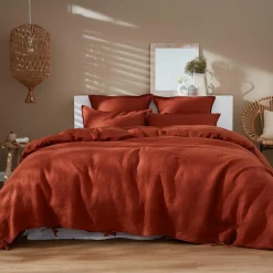 EMINZA Housse de couette lin lavé (260 x 240 cm) Louise Terracotta Discount