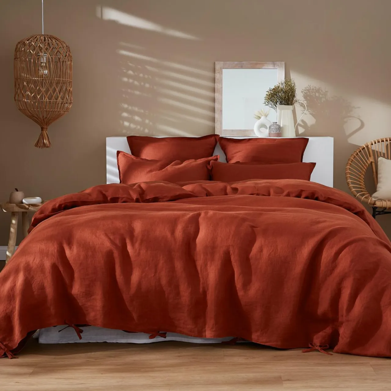 EMINZA Housse de couette lin lavé (260 x 240 cm) Louise Terracotta Discount