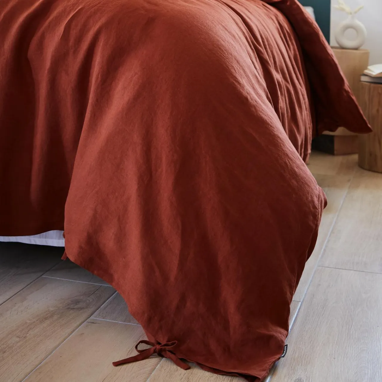 EMINZA Housse de couette lin lavé (260 x 240 cm) Louise Terracotta Discount
