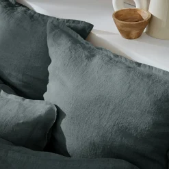 EMINZA Housse de couette lin lavé (260 x 240 cm) Louise Gris ardoise Clearance