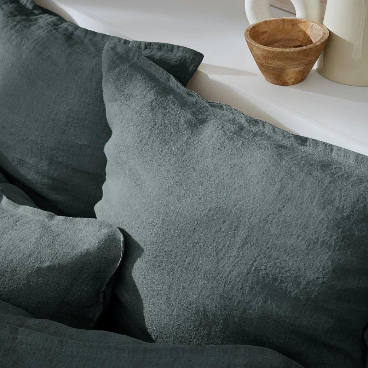 EMINZA Housse de couette lin lavé (240 x 220 cm) Louise Gris ardoise Sale