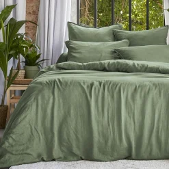 EMINZA Housse de couette lyocell Tencel™ lavé (260 x 240 cm) Olivia Vert romarin Clearance