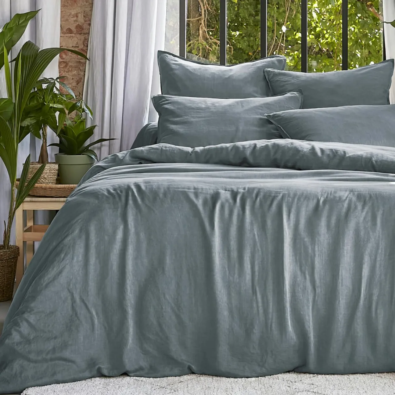 EMINZA Housse de couette lyocell Tencel™ lavé (240 x 220 cm) Olivia stone Bleu Clearance