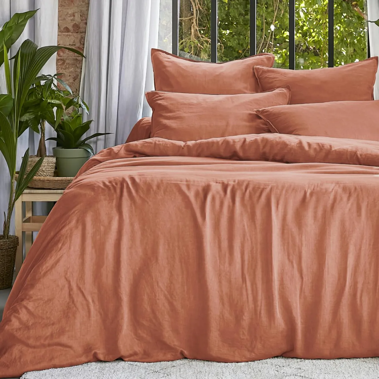EMINZA Housse de couette lyocell Tencel™ lavé (240 x 220 cm) Olivia Terracotta Hot