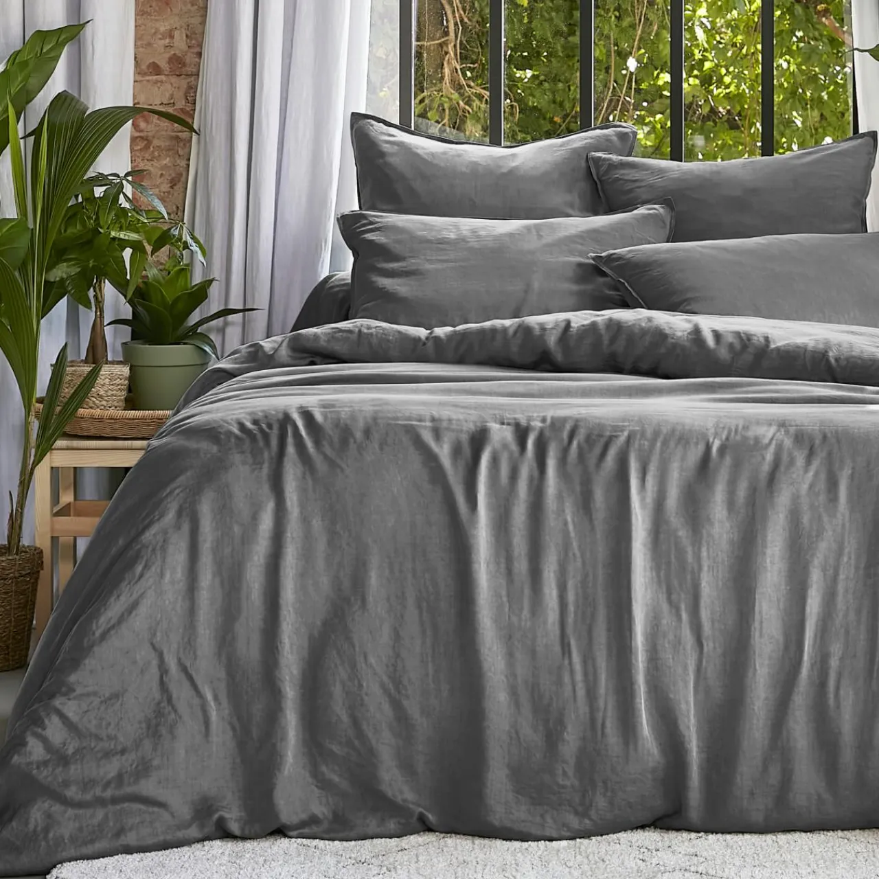 EMINZA Housse de couette lyocell Tencel™ lavé (240 x 220 cm) Olivia granit Gris Sale
