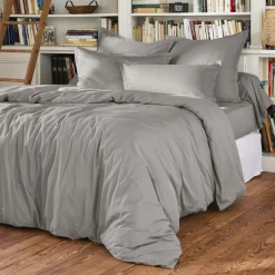 EMINZA Housse de couette percale de coton (200 x 200 cm) Cali Gris clair Discount