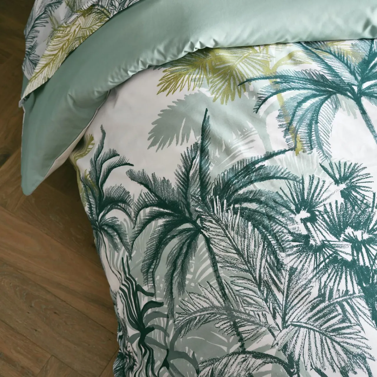 TRADILINGE Housse de couette percale de coton (240 x 220 cm) Trinidad Mousson e Vert New
