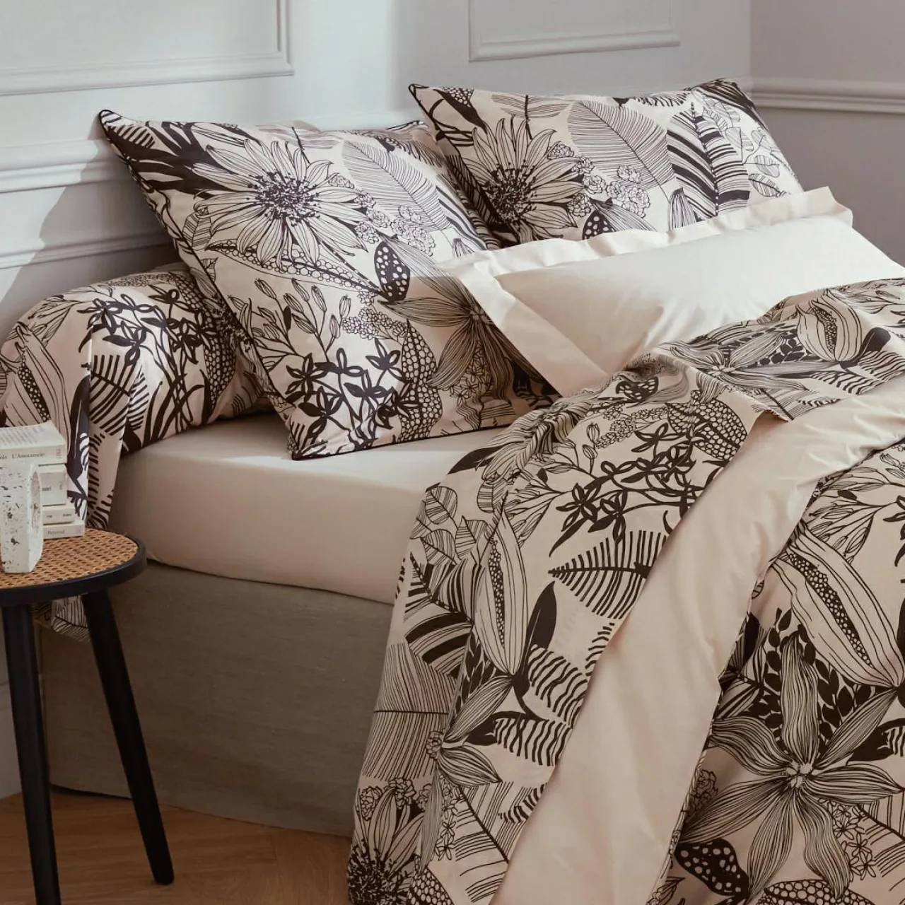 TRADILINGE Housse de couette percale de coton (240 x 220 cm) Alba e Noir Clearance