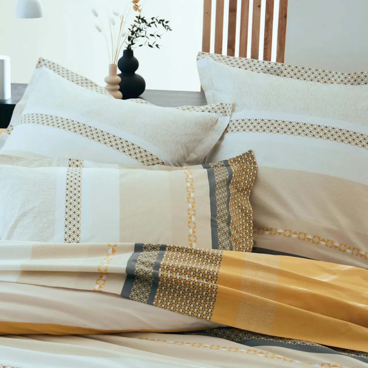 TRADILINGE Housse de couette percale de coton (240 x 220 cm) Marlow Jaune Discount