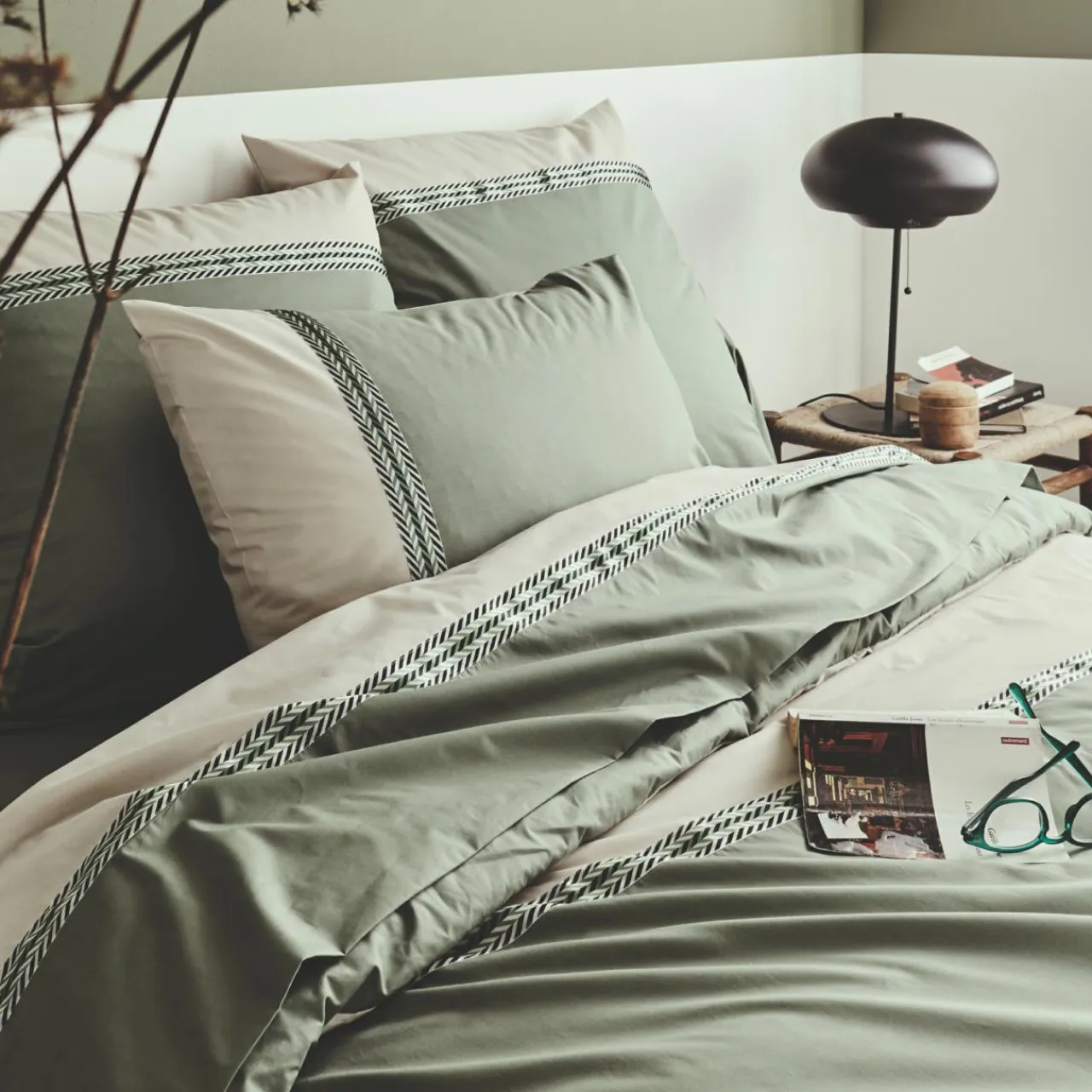 TRADILINGE Housse de couette percale de coton (200 x 200 cm) Noa Vert kaki Online