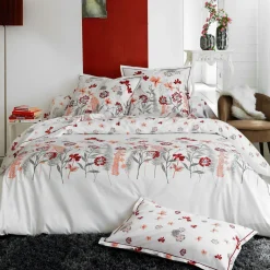 TRADI LINGE Housse de couette percale de coton (200 x 200 cm) Petite Folie Rouge Discount