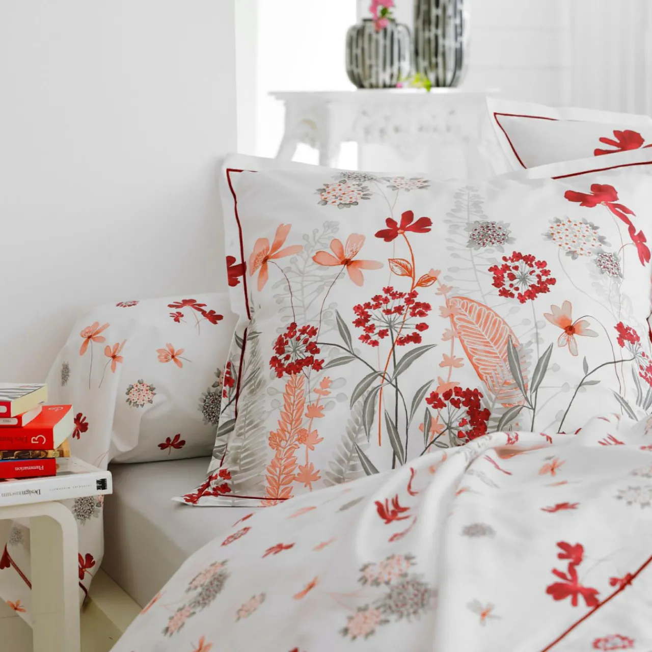 TRADI LINGE Housse de couette percale de coton (200 x 200 cm) Petite Folie Rouge Discount