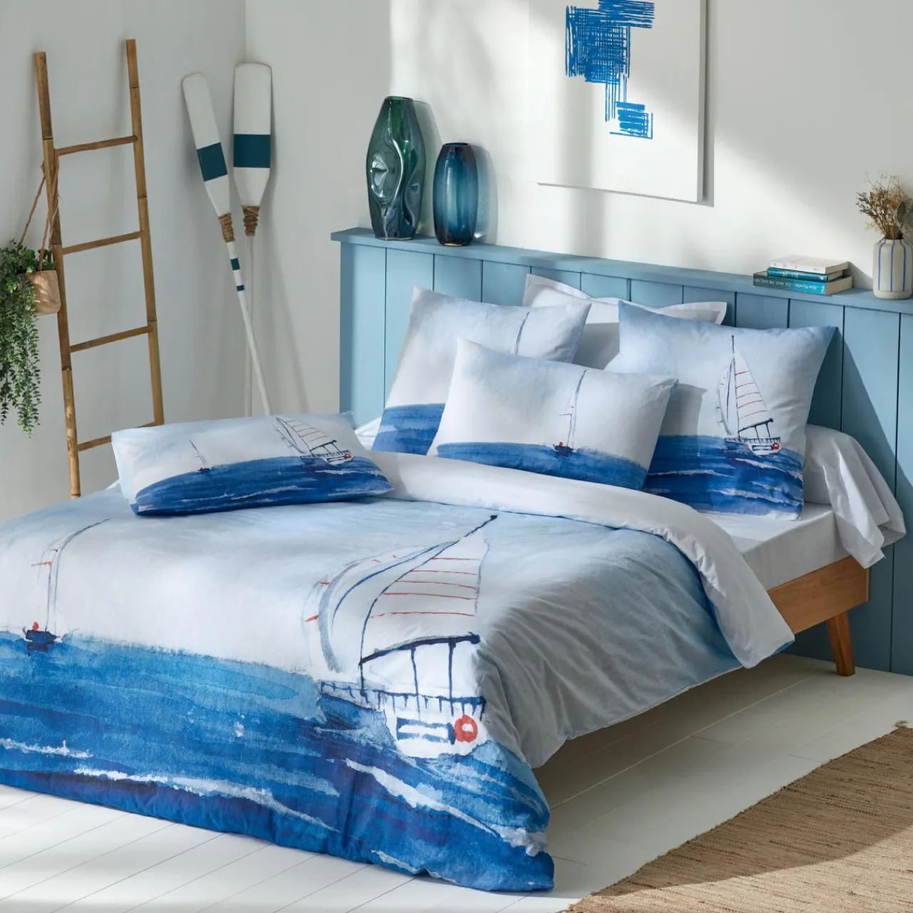 TRADI LINGE Housse de couette percale de coton (140 x 200 cm) Regate e Bleu Best