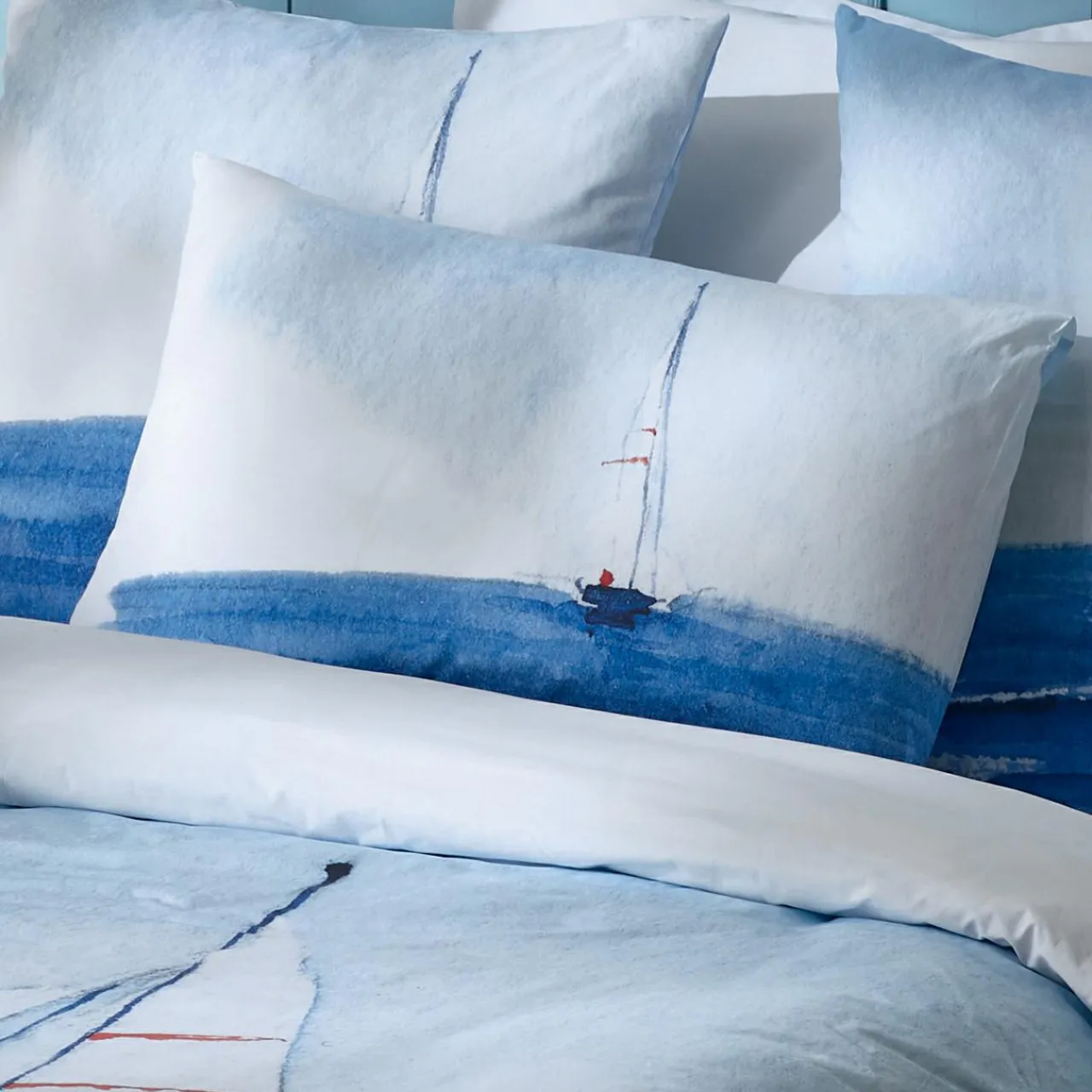 TRADI LINGE Housse de couette percale de coton (260 x 240 cm) Regate e Bleu Best