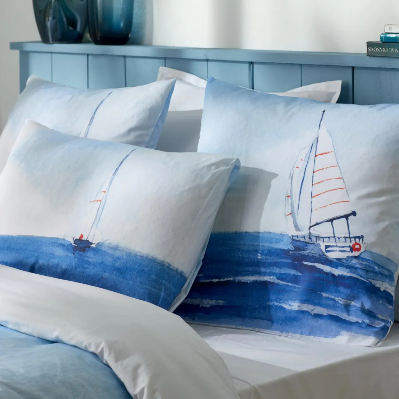 TRADI LINGE Housse de couette percale de coton (260 x 240 cm) Regate e Bleu Best
