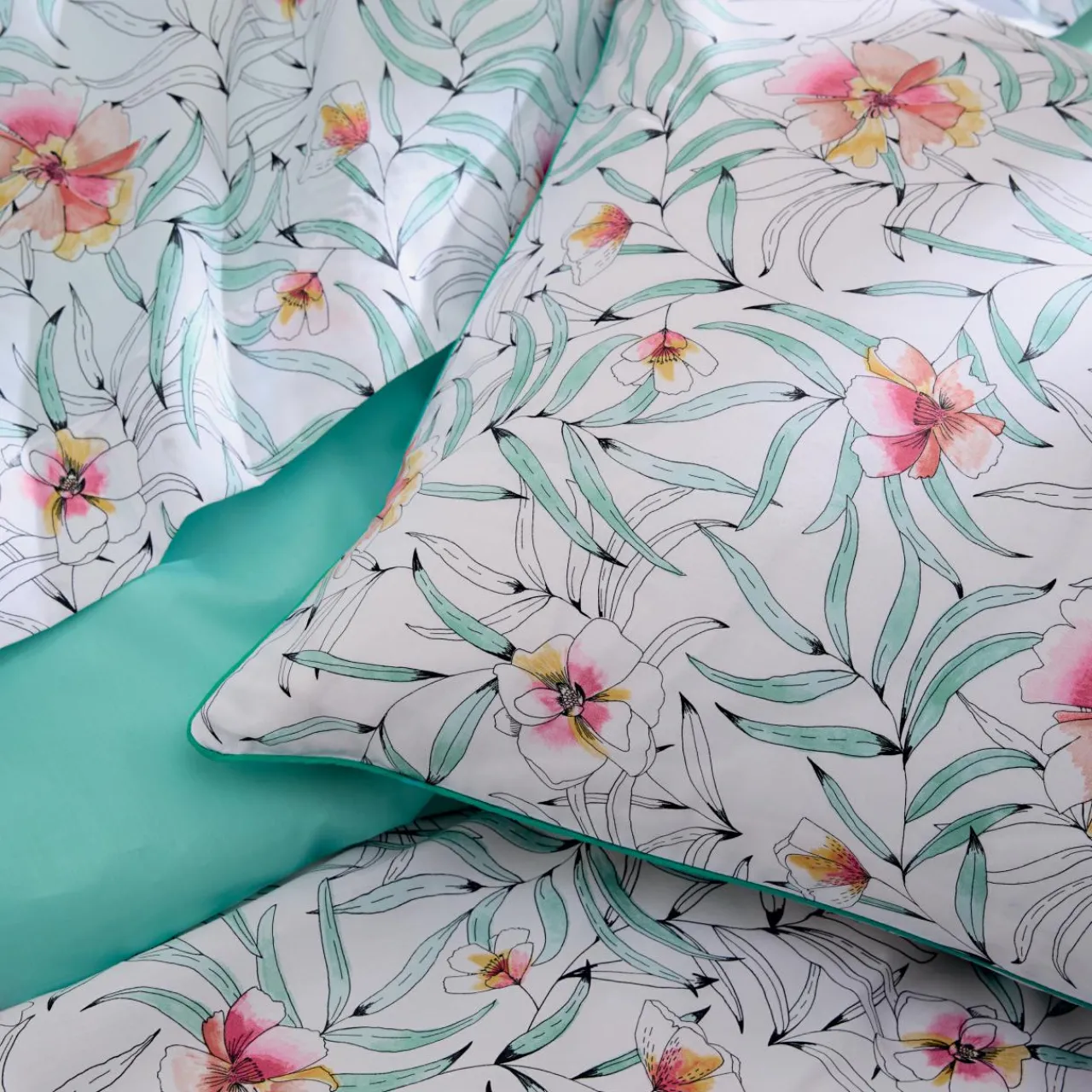 TRADI LINGE Housse de couette percale de coton (280 x 240 cm) Roxane Multicolore New