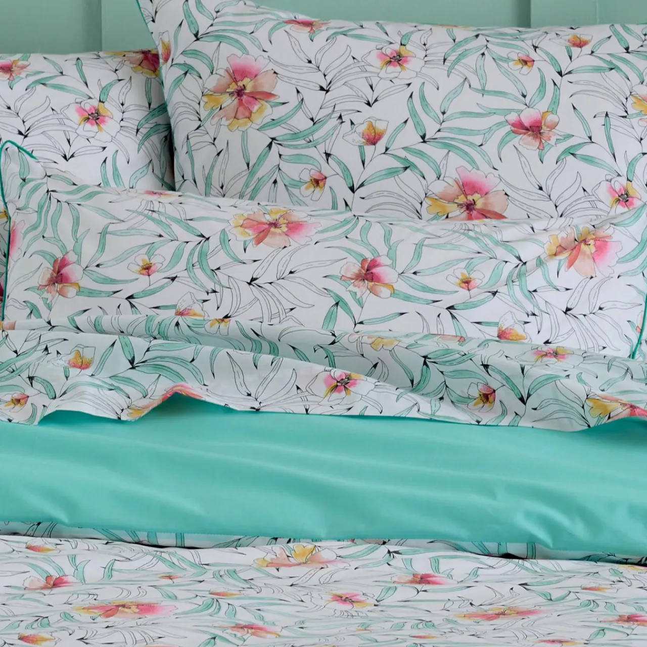 TRADI LINGE Housse de couette percale de coton (280 x 240 cm) Roxane Multicolore New