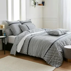 TRADILINGE Housse de couette percale de coton (260 x 240 cm) Riviera e Gris Clearance