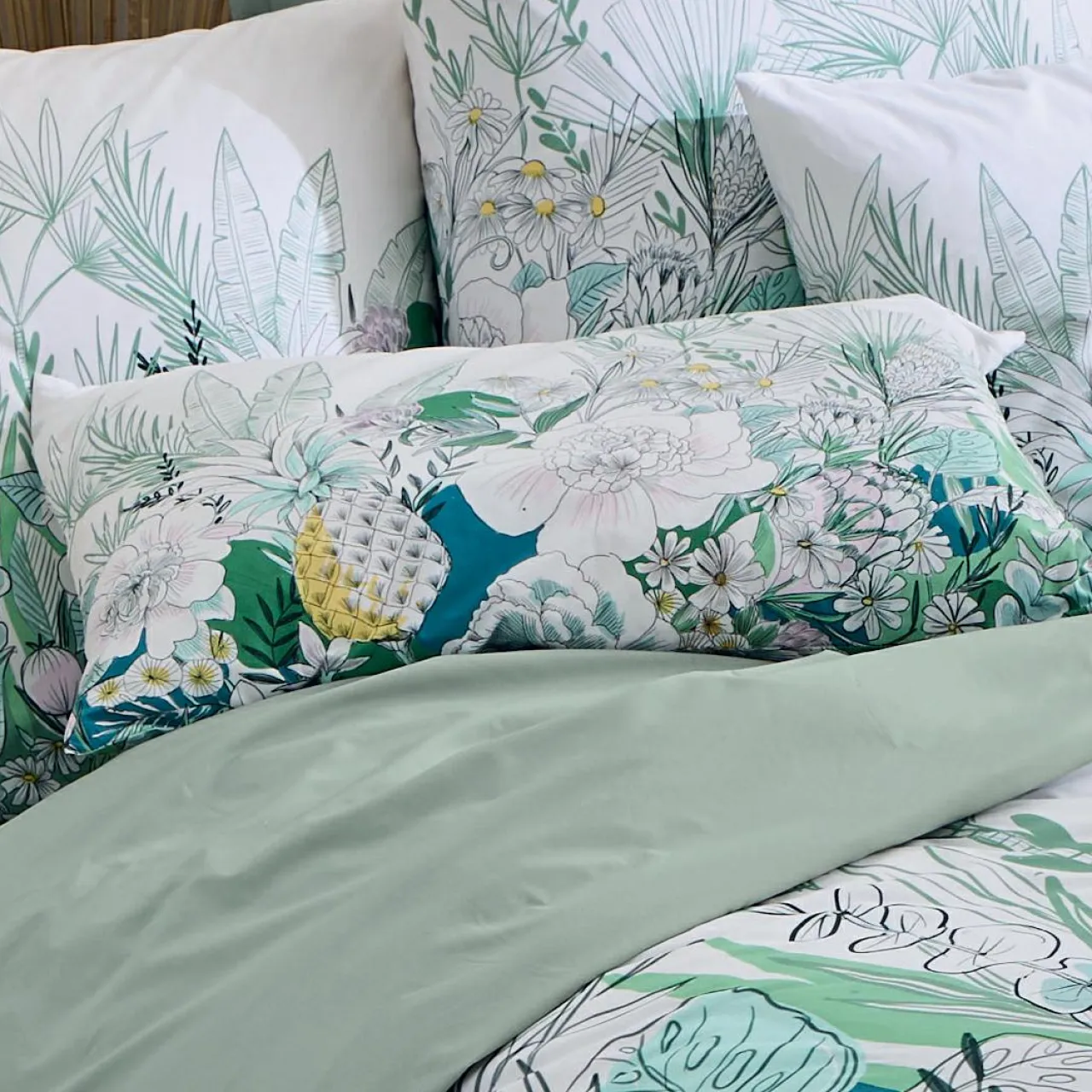 TRADI LINGE Housse de couette percale de coton (280 x 240 cm) Bali e Vert Best