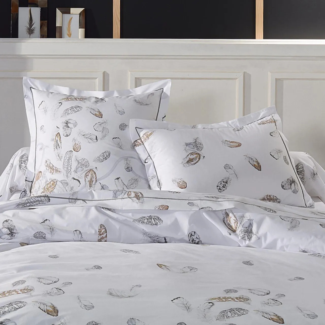 TRADILINGE Housse de couette percale de coton (260 x 240 cm) Plumes e Gris Online