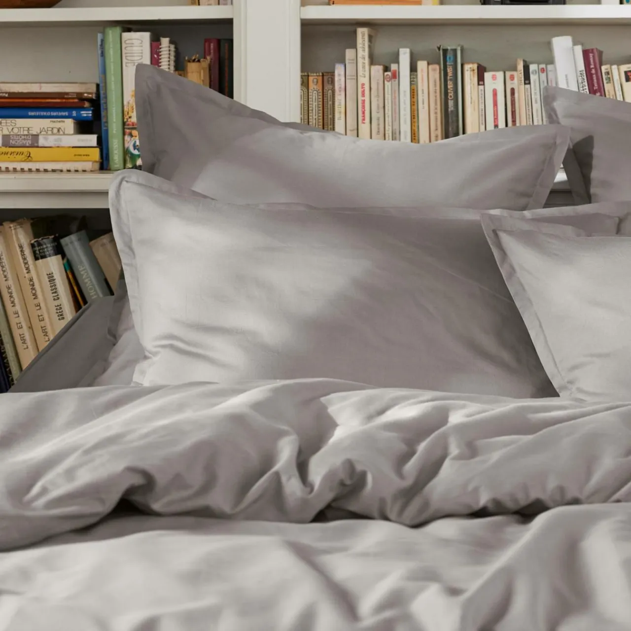EMINZA Housse de couette percale de coton (280 x 240 cm) Cali Gris clair Outlet