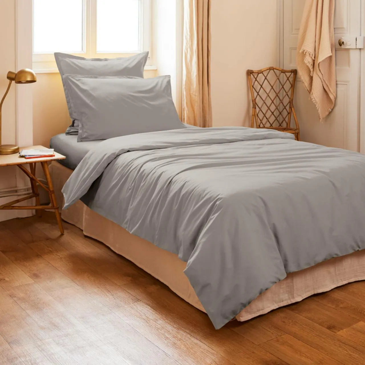 EMINZA Housse de couette percale de coton (140 x 200 cm) Cali Gris clair Online