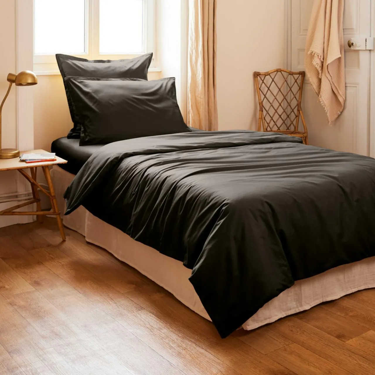 EMINZA Housse de couette percale de coton (140 x 200 cm) Cali e Noir New