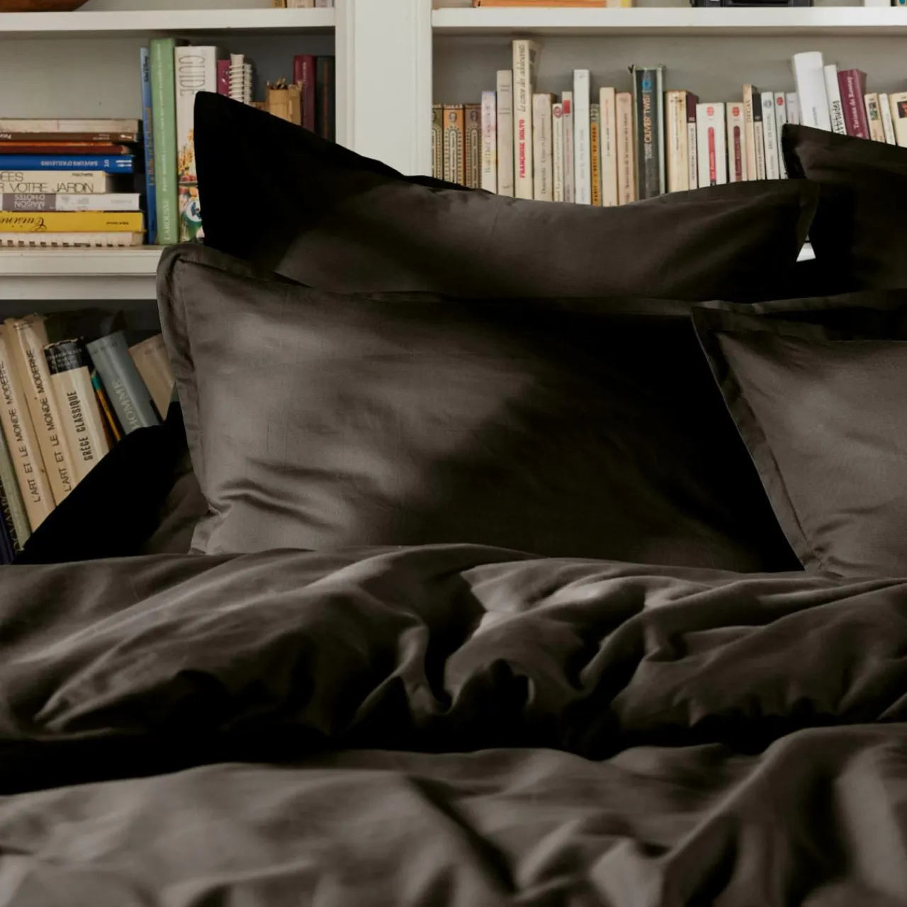 EMINZA Housse de couette percale de coton (140 x 200 cm) Cali e Noir New
