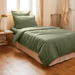 EMINZA Housse de couette percale de coton (140 x 200 cm) Cali Vert romarin New