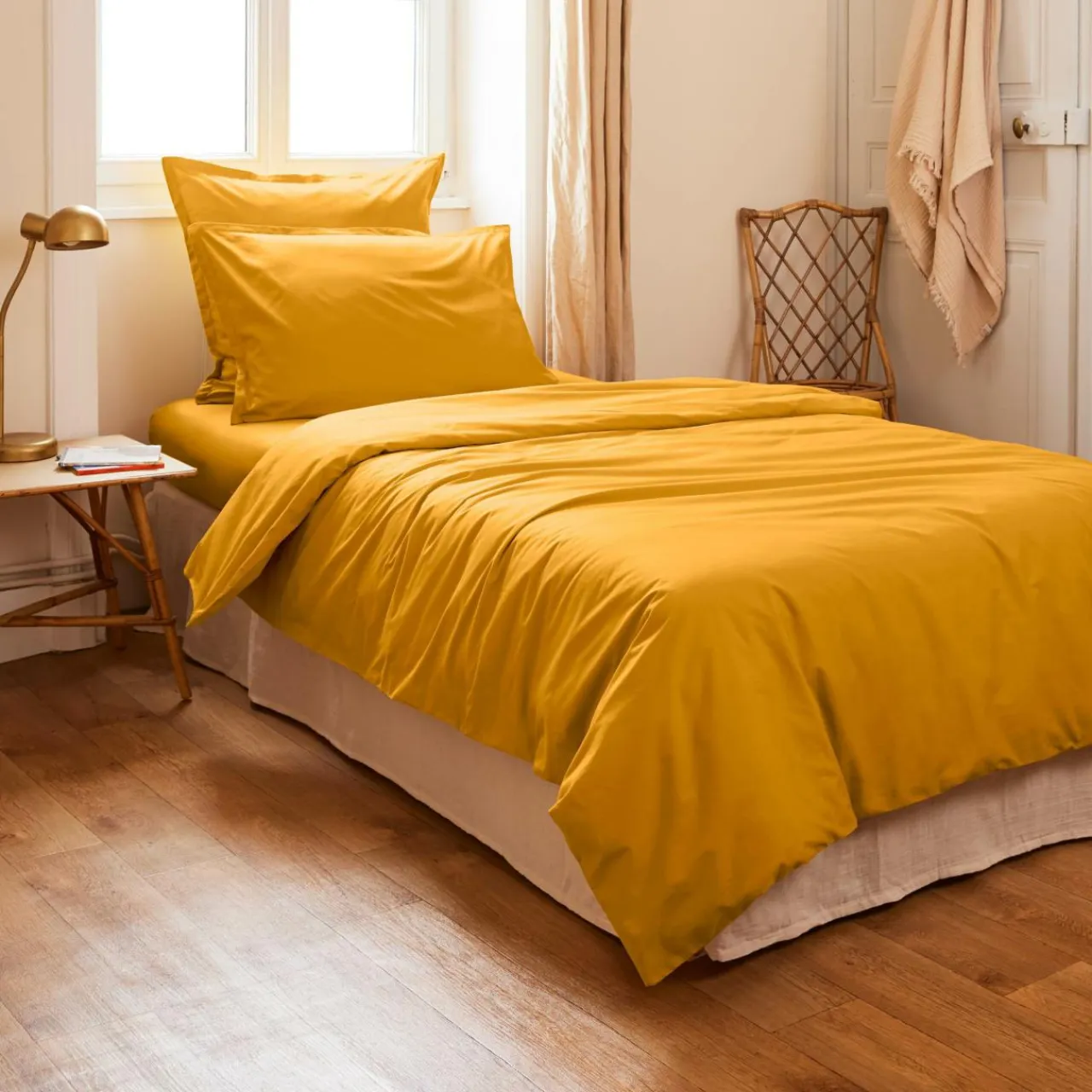EMINZA Housse de couette percale de coton (140 x 200 cm) Cali Jaune moutarde Online