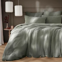 EMINZA Housse de couette quadruple gaze de coton (260 x 240 cm) Victoria x Gaïa Vert romarin Sale