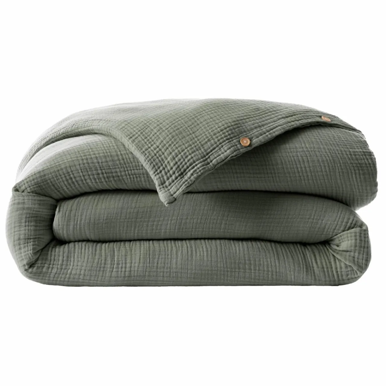 EMINZA Housse de couette quadruple gaze de coton (260 x 240 cm) Victoria x Gaïa Vert romarin Sale