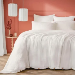 EMINZA Housse de couette quadruple gaze de coton (240 x 220 cm) Victoria x Gaïa chantilly Blanc