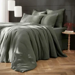 EMINZA Housse de couette quadruple gaze de coton (240 x 220 cm) Victoria x Gaïa Vert romarin Clearance