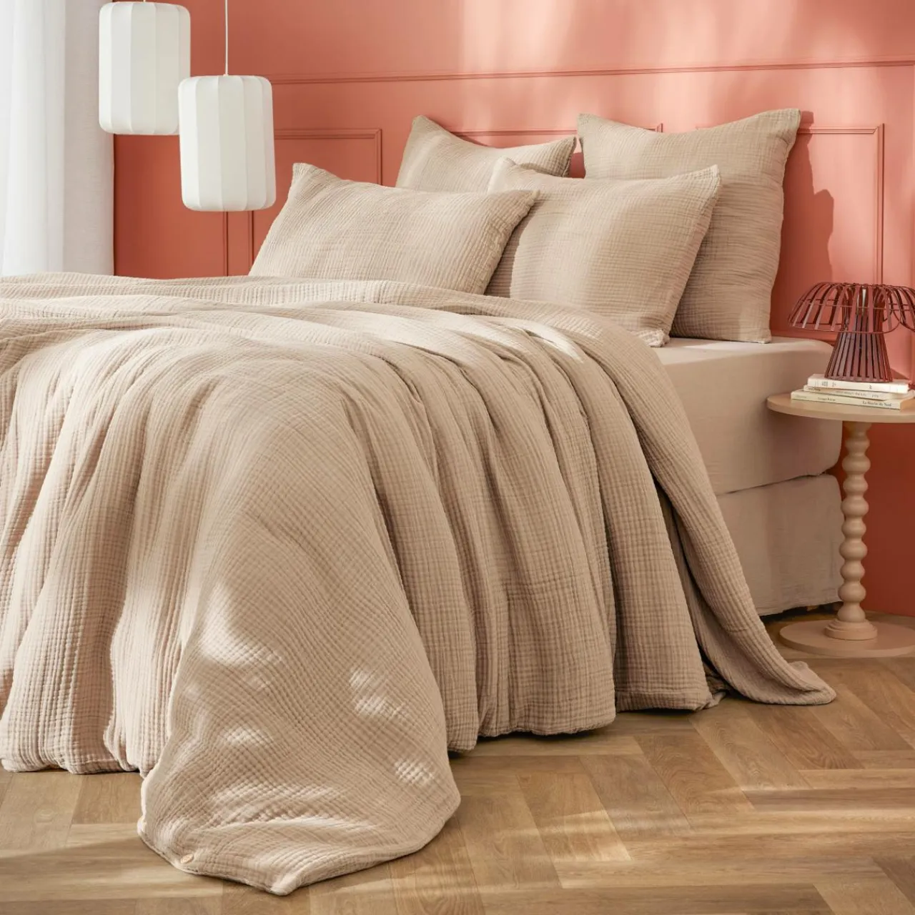 EMINZA Housse de couette quadruple gaze de coton (280 x 240 cm) Victoria x Gaïa Ficelle New