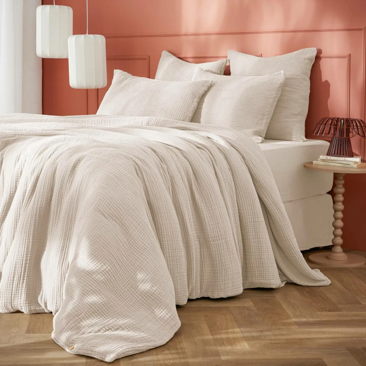 EMINZA Housse de couette quadruple gaze de coton (200 x 200 cm) Victoria x Gaïa pampa Beige Hot