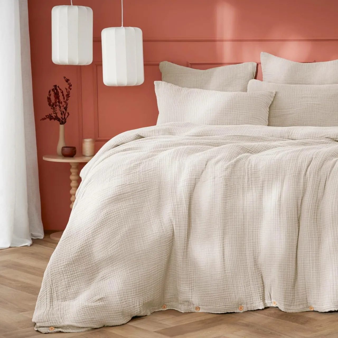 EMINZA Housse de couette quadruple gaze de coton (200 x 200 cm) Victoria x Gaïa pampa Beige Hot