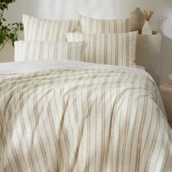 EMINZA Housse de couette réversible coton texturé et percale (260 x 240 cm) Alice Ficelle