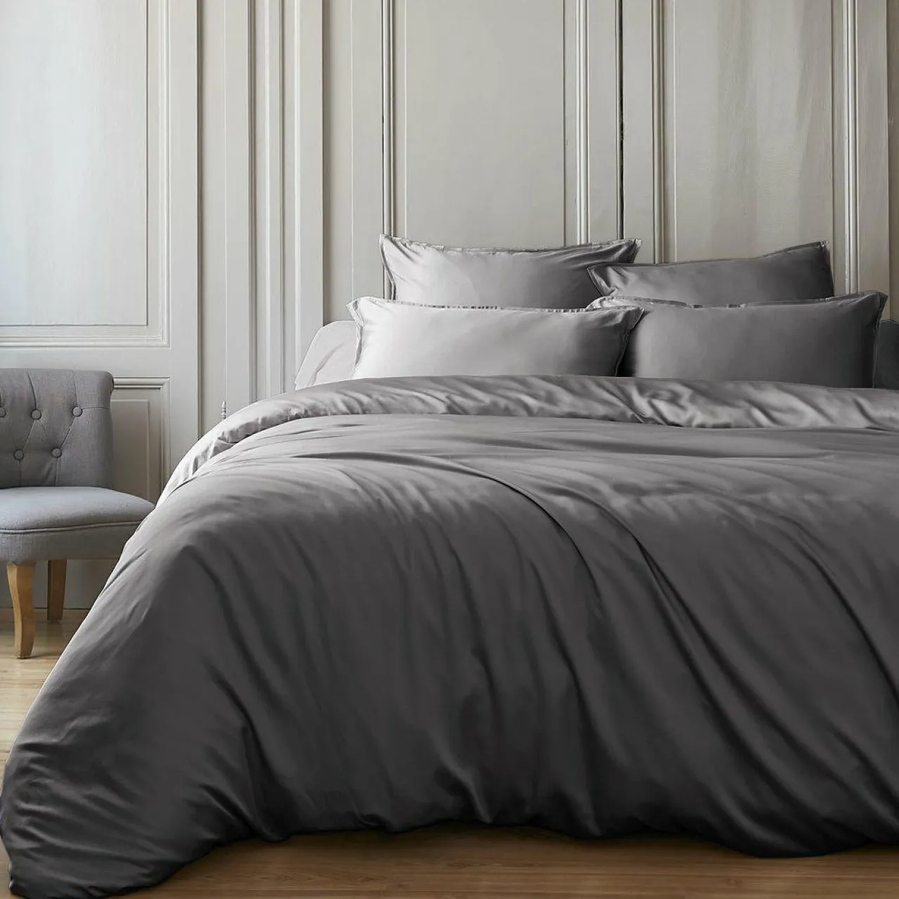 EMINZA Housse de couette satin de bambou (140 x 200 cm) Sienna granit Gris