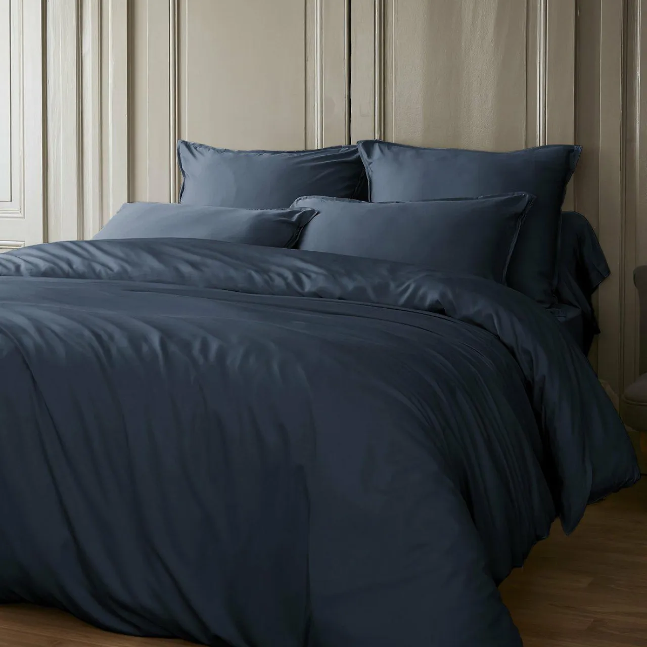 EMINZA Housse de couette satin de bambou (200 x 200 cm) Sienna Bleu nuit Best