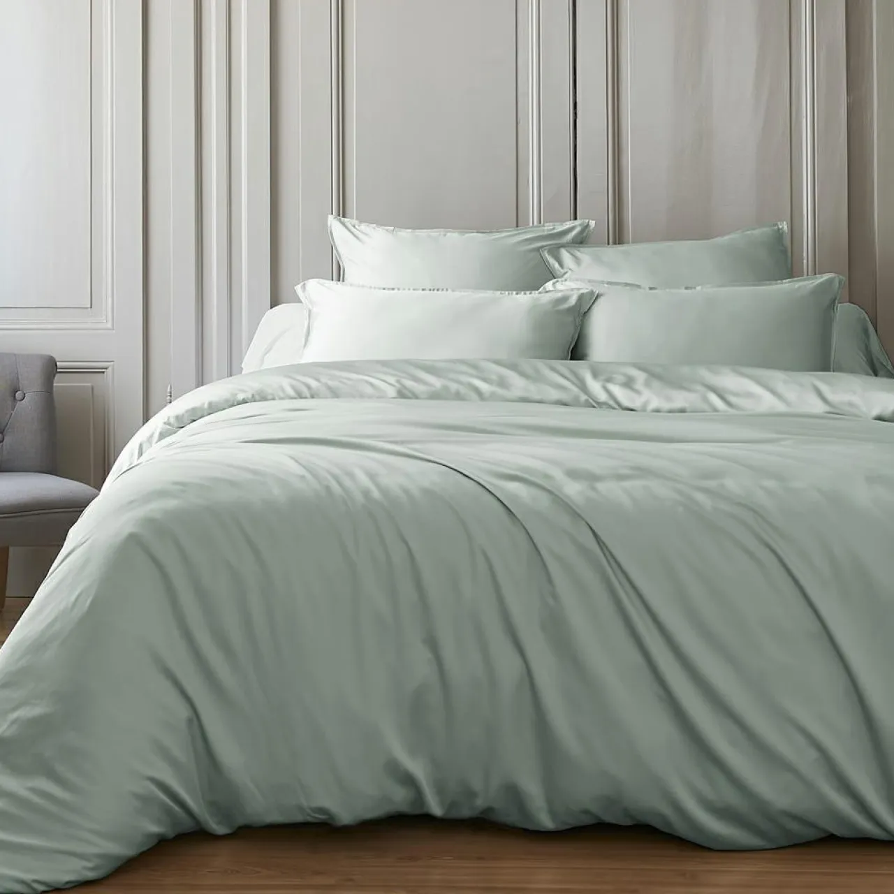 EMINZA Housse de couette satin de bambou (200 x 200 cm) Sienna Vert Eucalyptus Sale