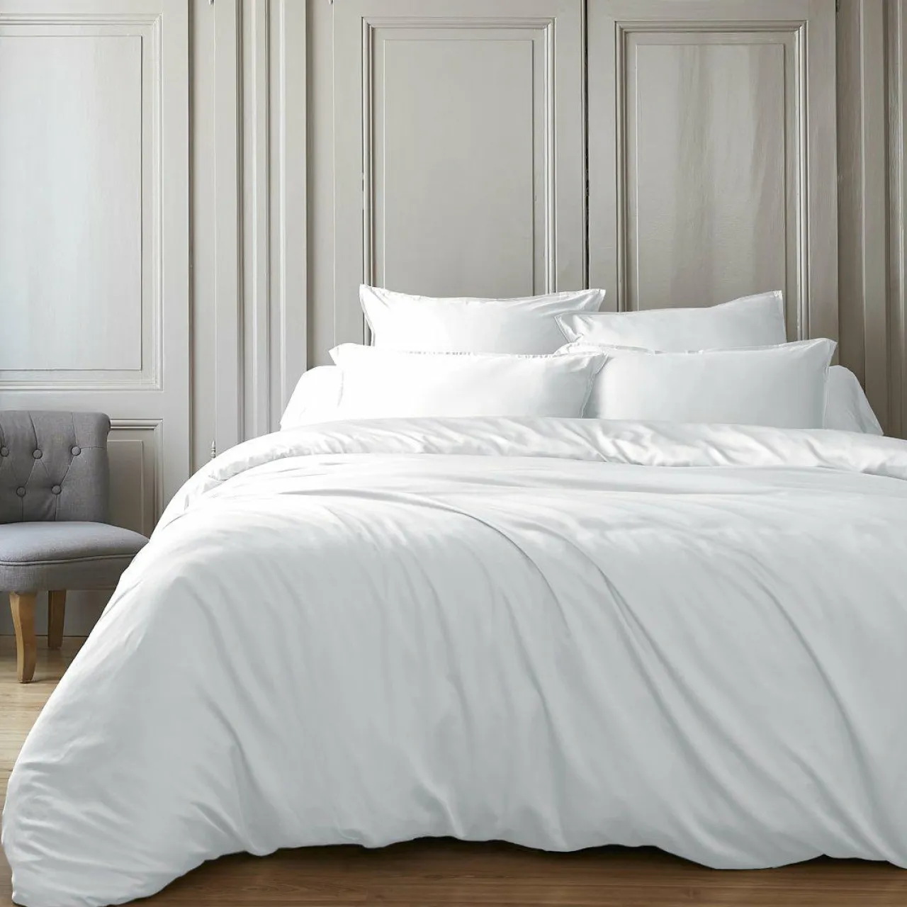 EMINZA Housse de couette satin de bambou (260 x 240 cm) Sienna chantilly Blanc Best