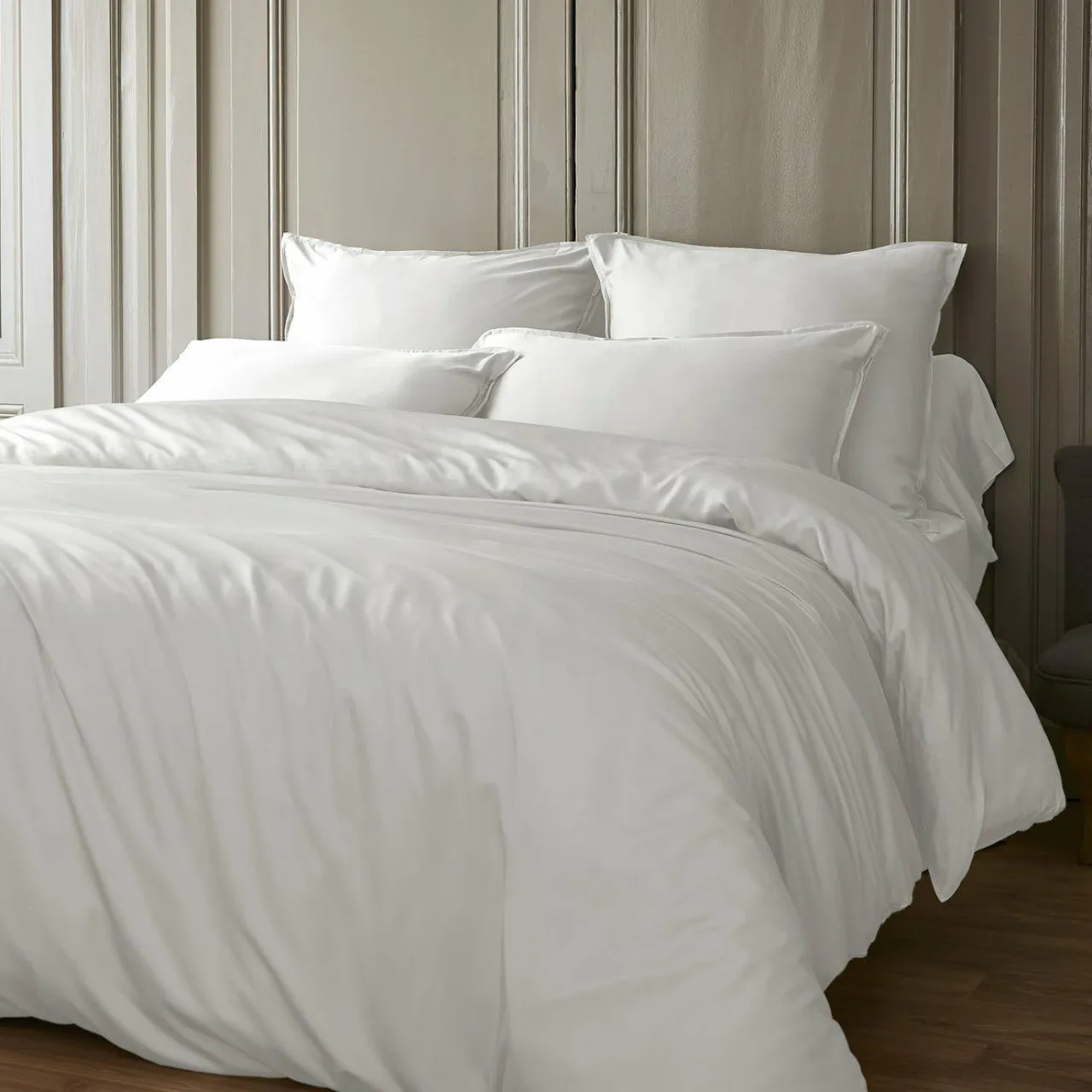 EMINZA Housse de couette satin de bambou (260 x 240 cm) Sienna chantilly Blanc Best