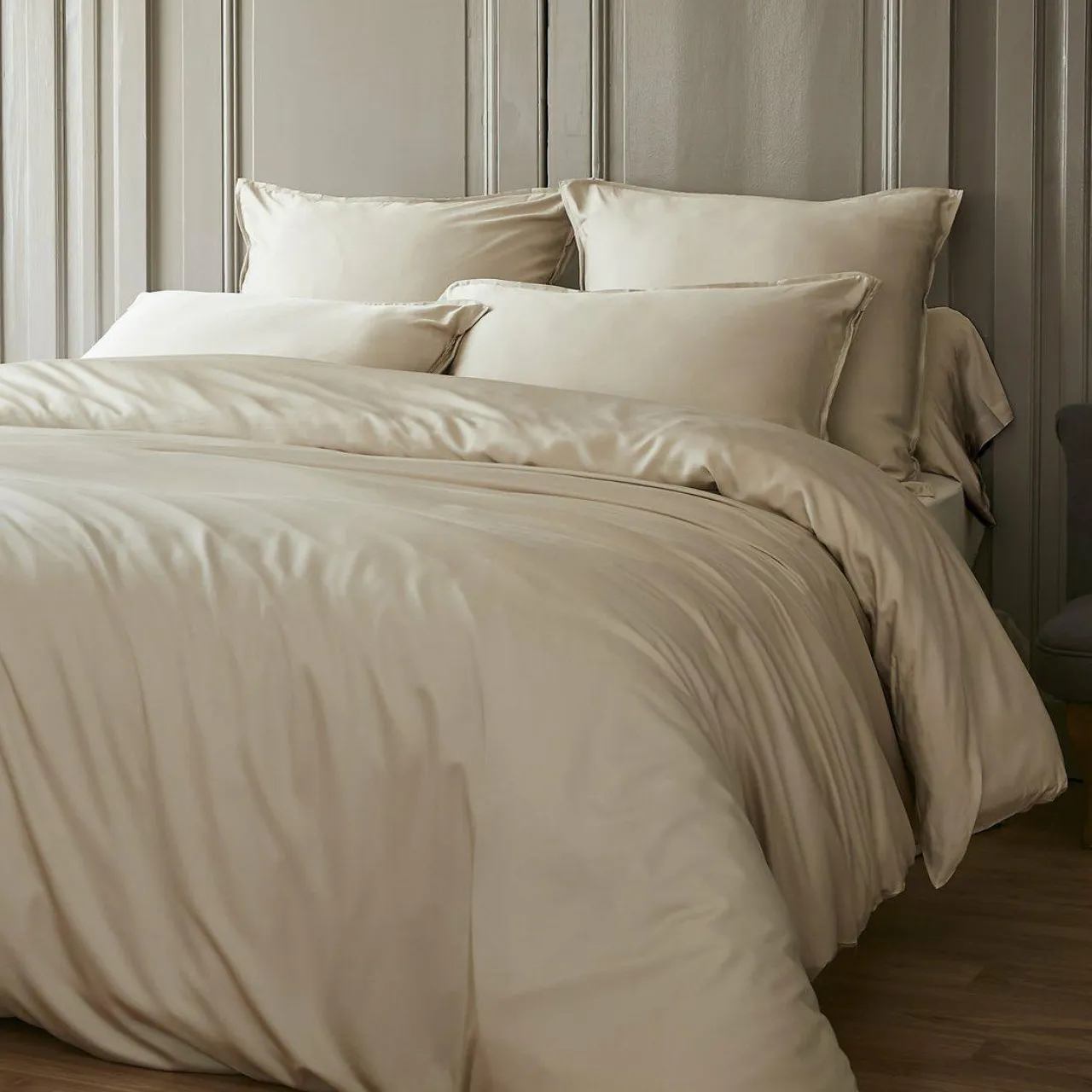 EMINZA Housse de couette satin de bambou (140 x 200 cm) Sienna Beige Best