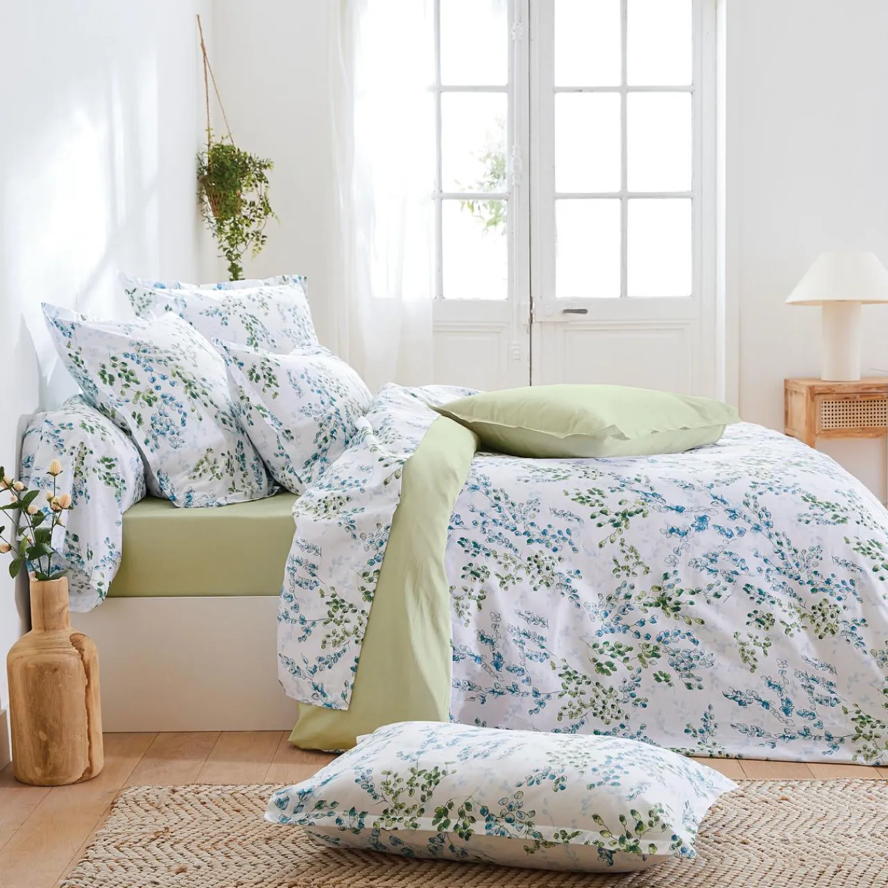 TRADILINGE Housse de couette satin de coton (260 x 240 cm) Angèle Vert tilleul Sale