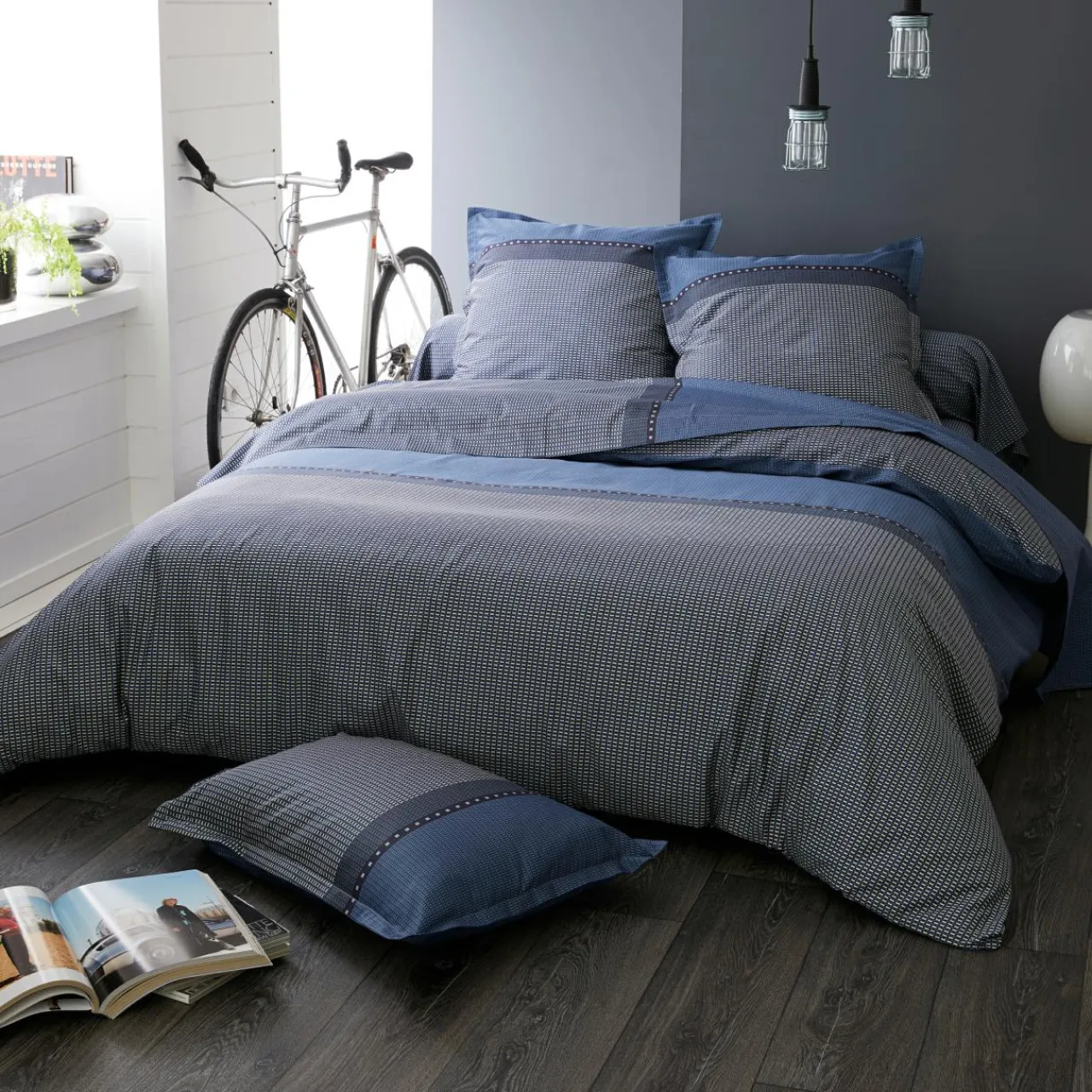 TRADILINGE Housse de couette satin de coton (240 x 220 cm) Enzo e Bleu Best