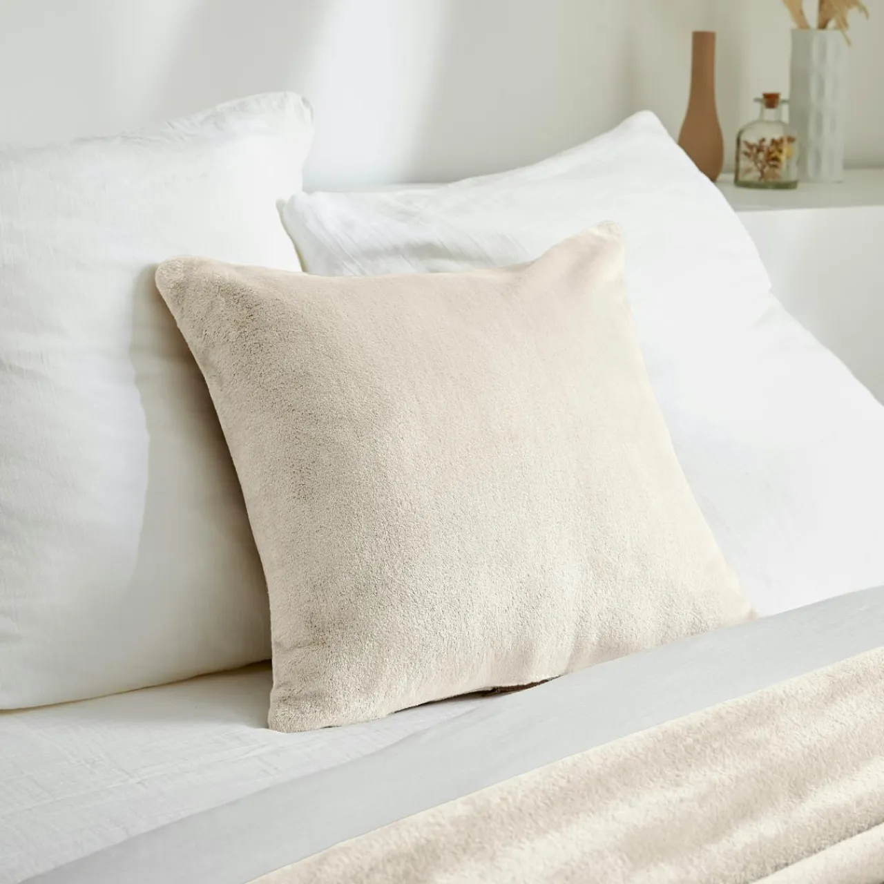 EMINZA Housse de coussin carrée flanelle (45 x 45 cm) Didou grège Beige New