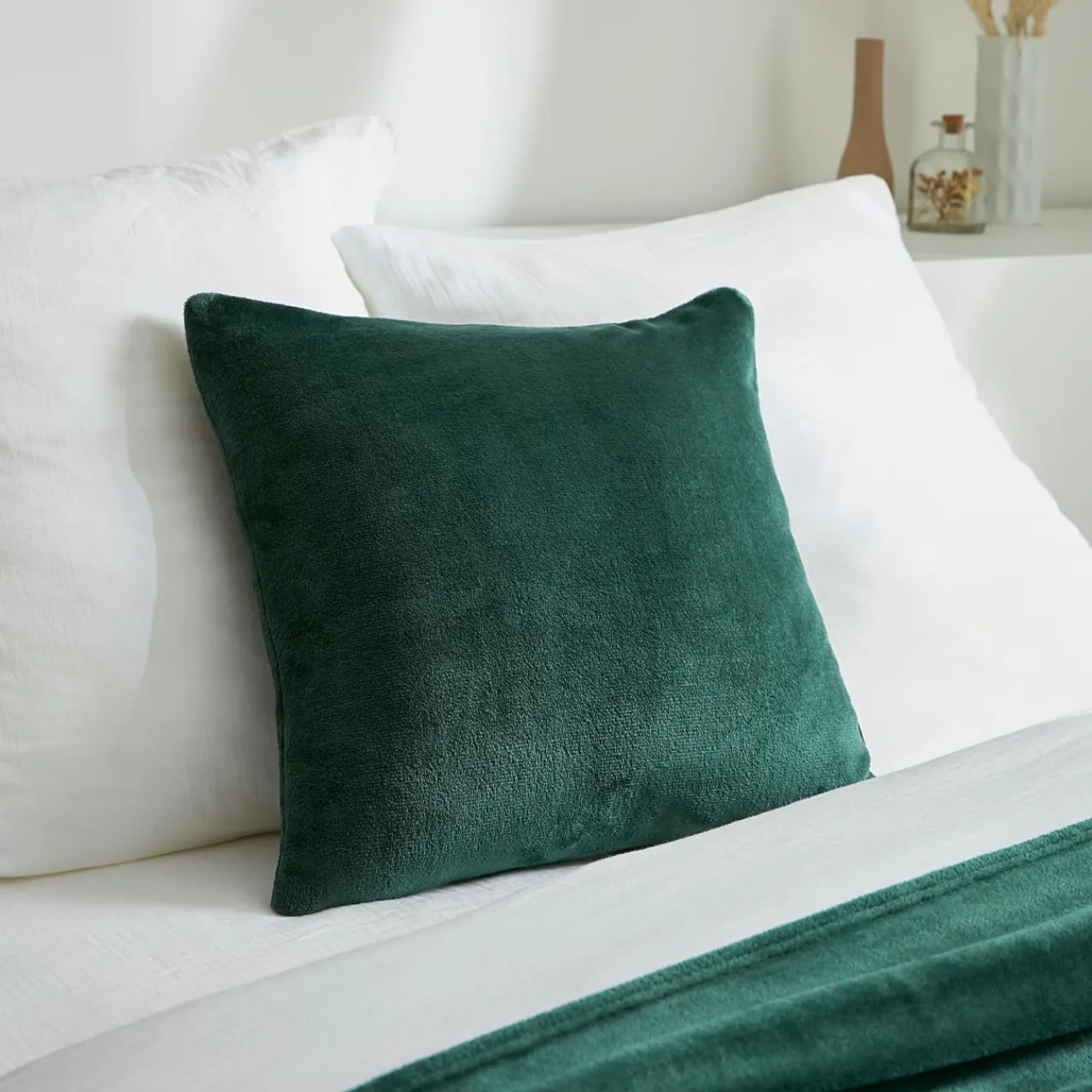 EMINZA Housse de coussin carrée flanelle (45 x 45 cm) Didou e Vert Best