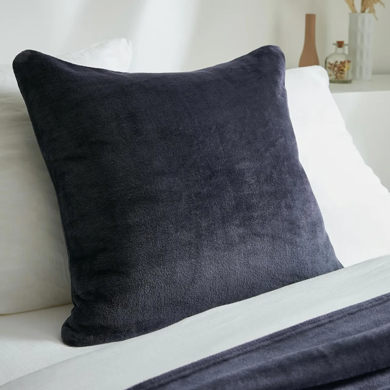 EMINZA Housse de coussin carrée flanelle (60 x 60 cm) Didou Gris Anthracite Outlet
