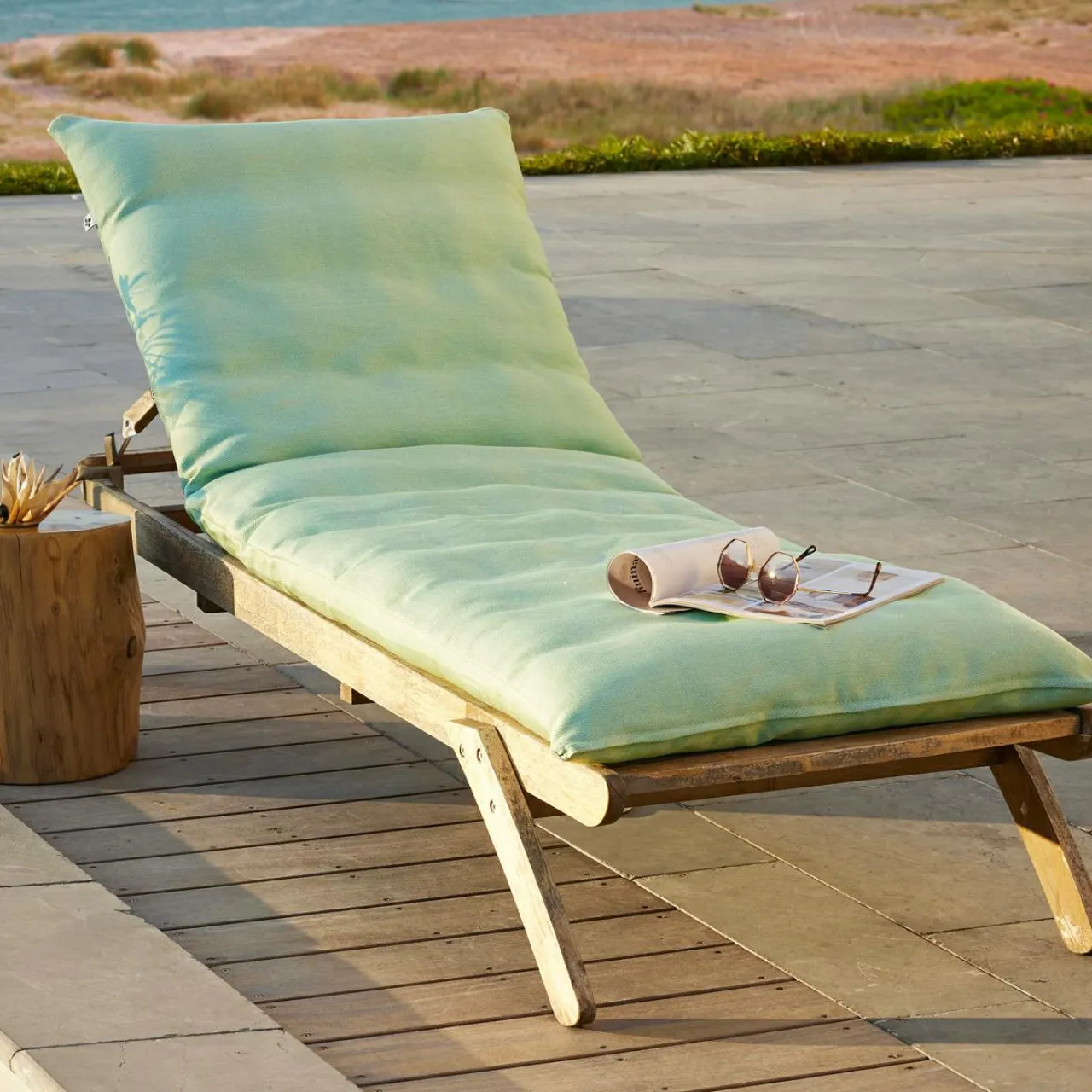 L'effet papillon Housse de coussin pour bain de soleil (190 x 70 cm) Naia Vert caraïbes Vert d'eau New